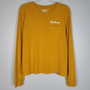 Carhartt Size L Women's Loose Fit Long Sleeve Pocket T-Shirt Logo Yellow